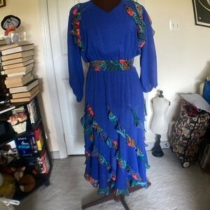 Vintage, 80s, Assorti for Susan Freis ruffle sheer dress